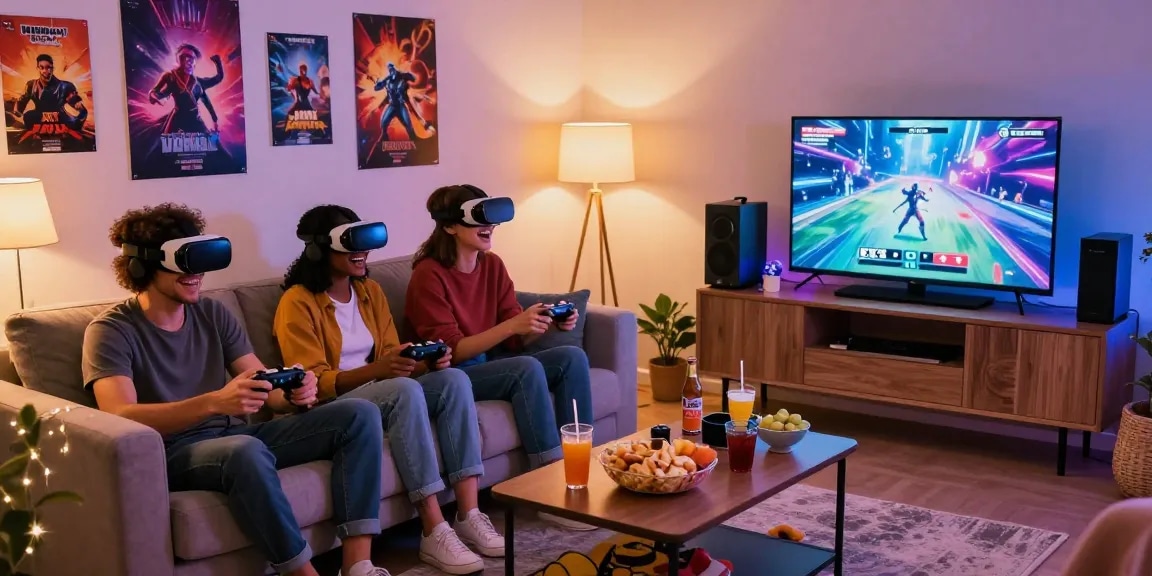 Interactive gaming session featuring friends enjoying xxx games in a cozy living room.