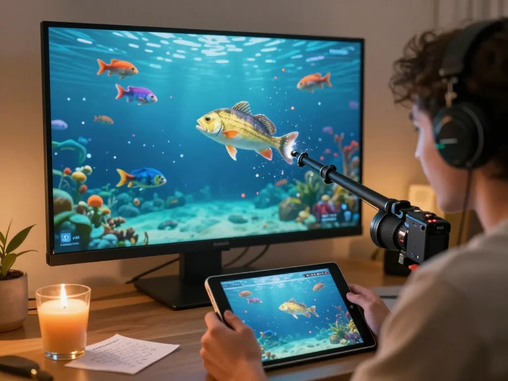 Player enjoying the online fishing game go8, targeting rare fish in a colorful underwater world.