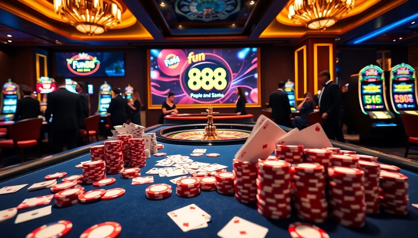 Experience the excitement of Fun 88 with thrilling casino games and vibrant gambling visuals.