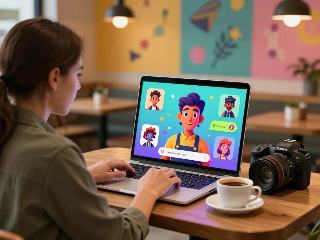 Engaging character AI chat experience with crushon at a virtual café setting