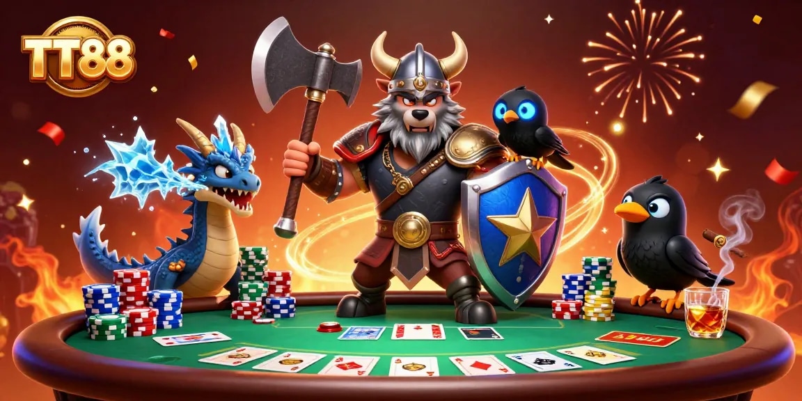 Engage with TT88 thrilling online casino action featuring poker and vivid characters in a dynamic scene.