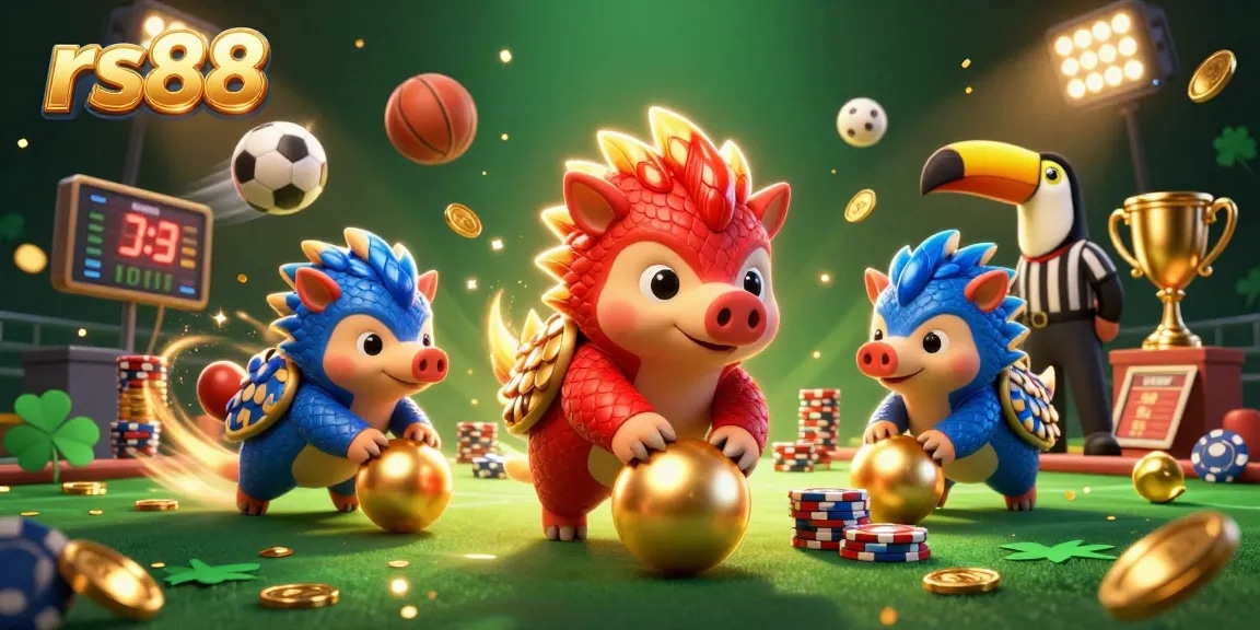 Experience excitement with rs88 by playing as rival pangolins in a dynamic casino game scene.