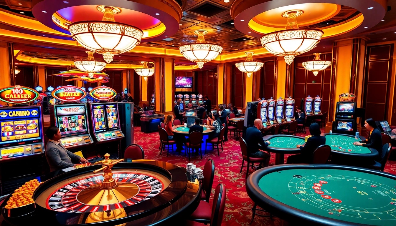 Experience the thrill of đăng ký OK8386 at a luxurious casino setting with vibrant games and excitement.