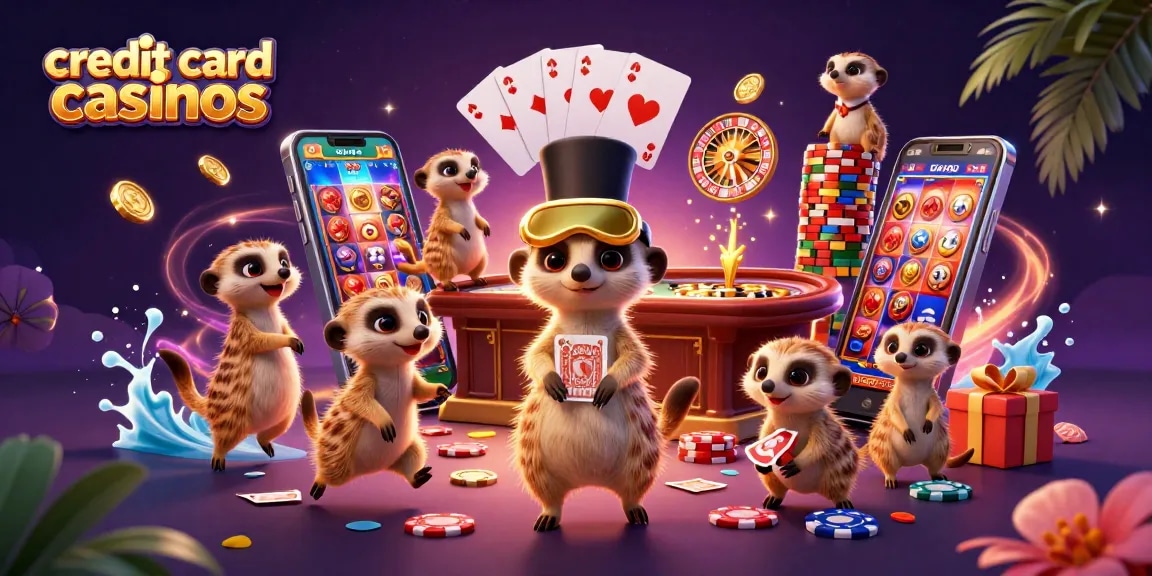 Engaging scene of credit card casinos featuring meerkats playing casino games with vibrant details.