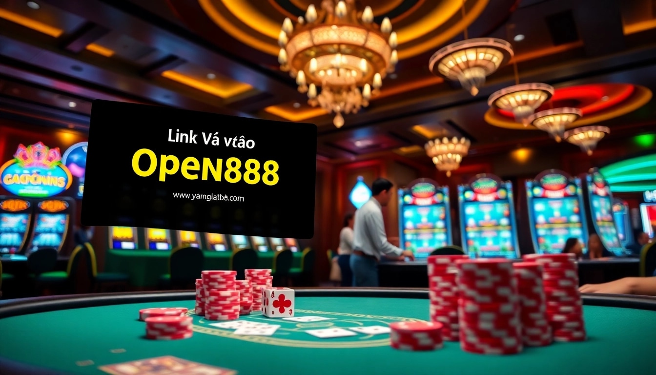 Join the thrilling action of link vào OPEN88 at an exciting casino table, showcasing vibrant gambling elements.