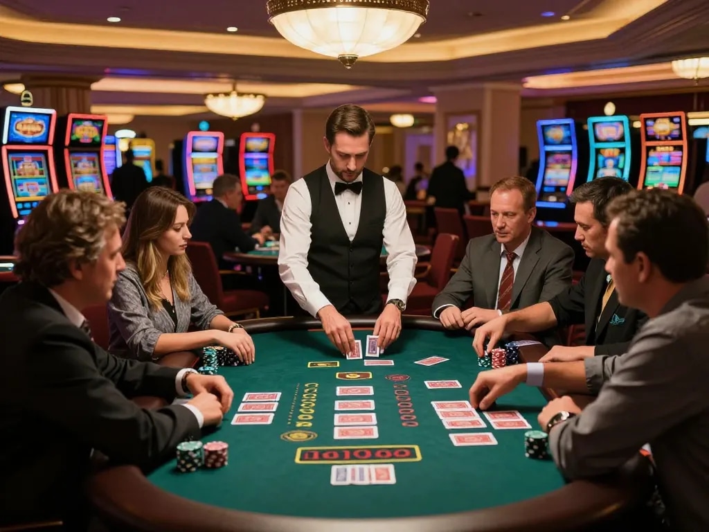 Engaging blackjack table scene at a casino featuring players and dealer, highlighting the excitement of gambling at https://www.bearcreekwatershed.org/macroinvertebrates.
