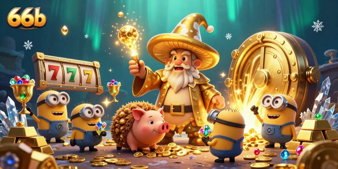 66b depicts a magical gaming scene with a wizard transforming treasures at a vibrant casino