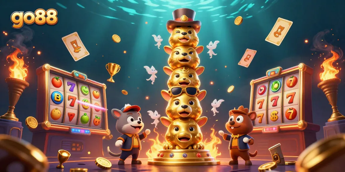 Experience the thrill of go88 with vibrant 3D slots, golden totem creatures, and dynamic gaming elements.
