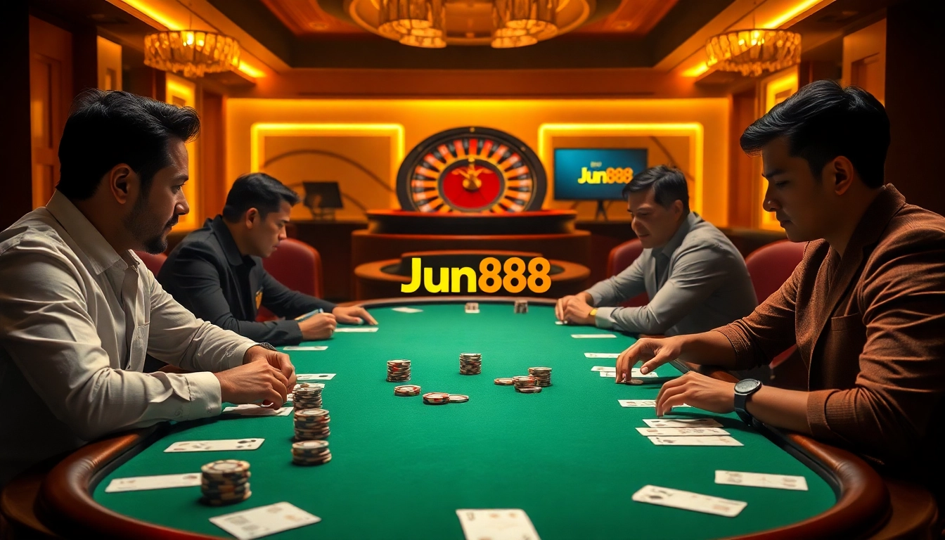 Experience thrilling gameplay at Jun88 with poker, roulette, and a vibrant casino atmosphere.