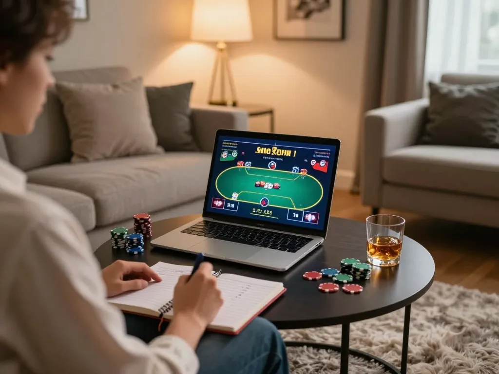 UU88 online poker gameplay with strategies on display, showing an immersive home gaming experience.