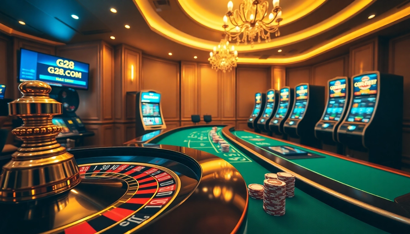 Experience the excitement of G28 com with captivating casino visuals featuring roulette and poker.