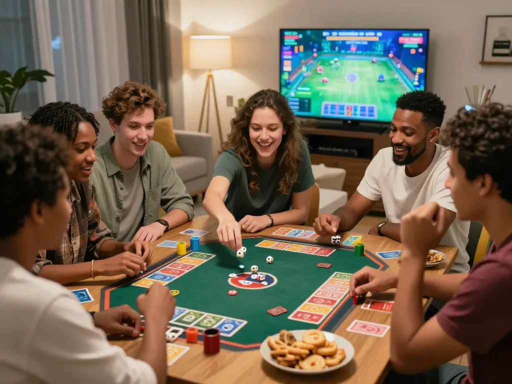 Engaging friends playing Game bài in a vibrant online gaming setup.
