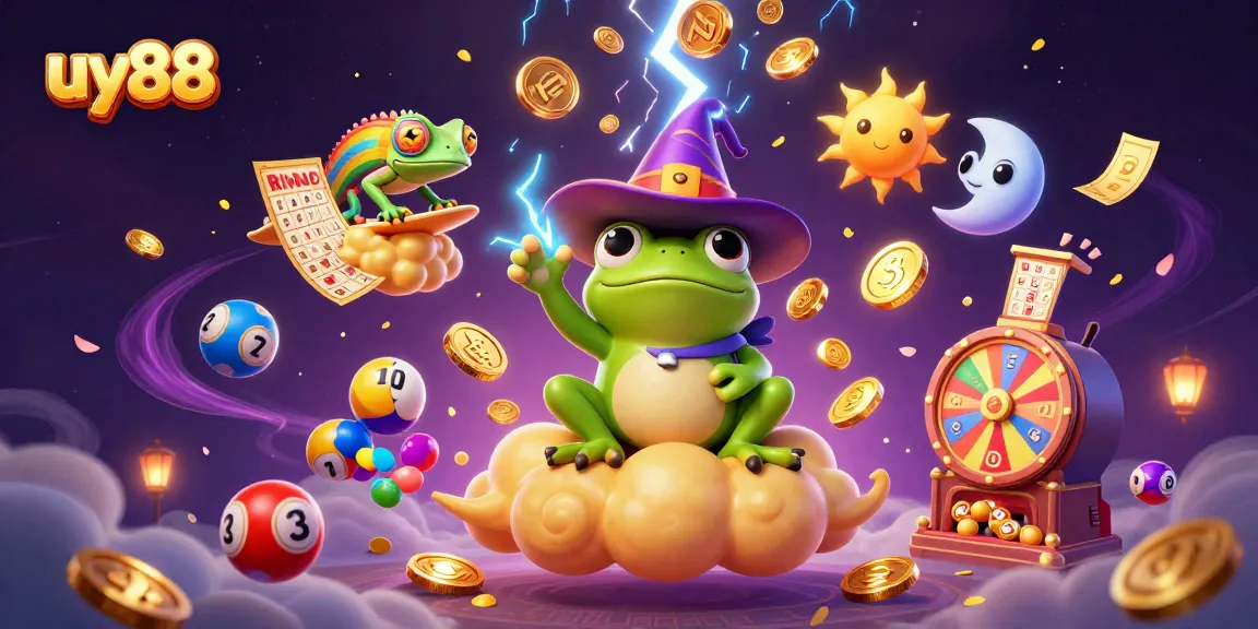 Experience the thrill of uy88 with golden coins and vibrant characters amidst a magical casino scene.