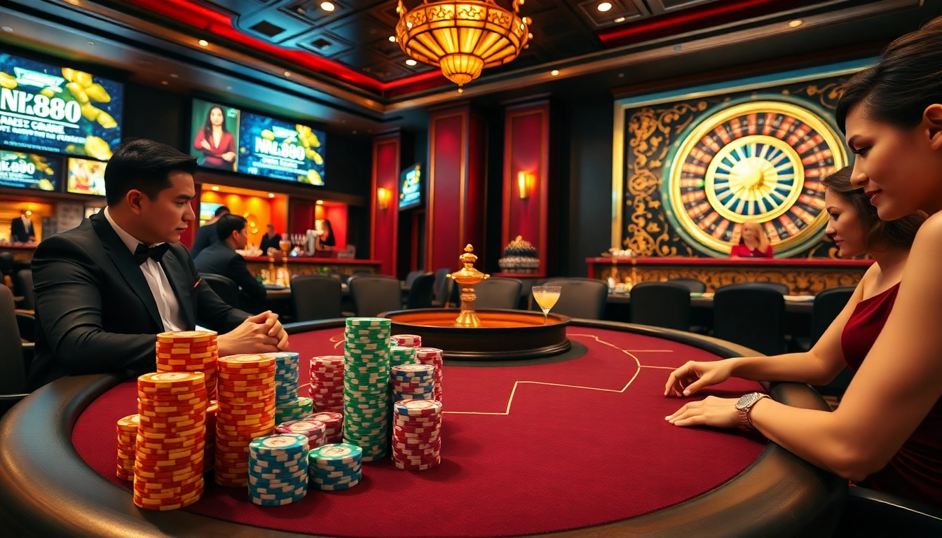 Experience thrilling wins at nk88 com with a vibrant poker game surrounded by luxury.