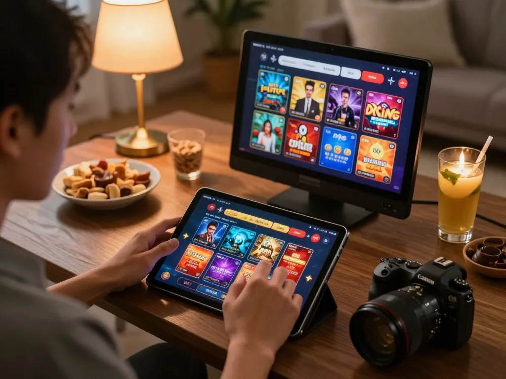 Engaging in v788 bet while enjoying a relaxed home gaming experience with various casino apps displayed.
