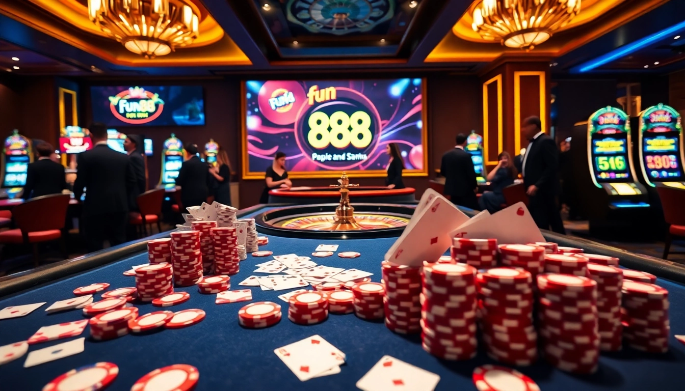 Experience the excitement of Fun 88 with thrilling casino games and vibrant gambling visuals.