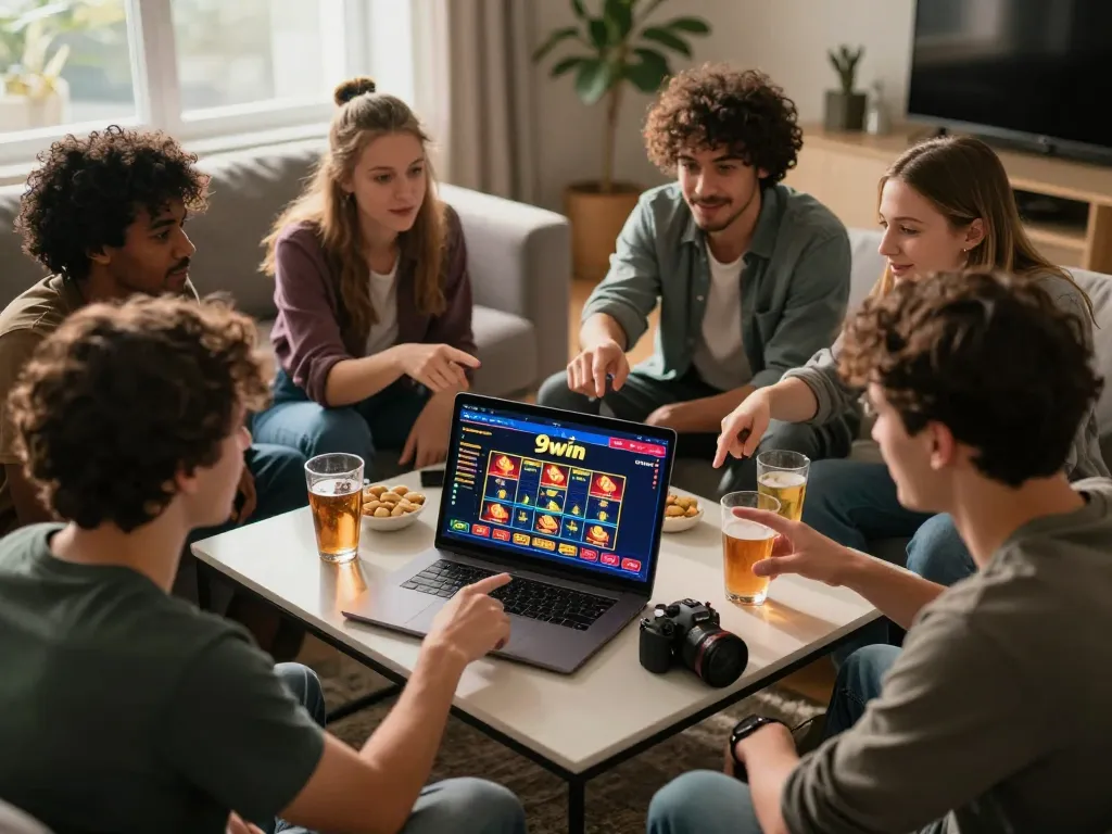 Friends engage in online gaming at 9win, enjoying social interaction and betting strategies.