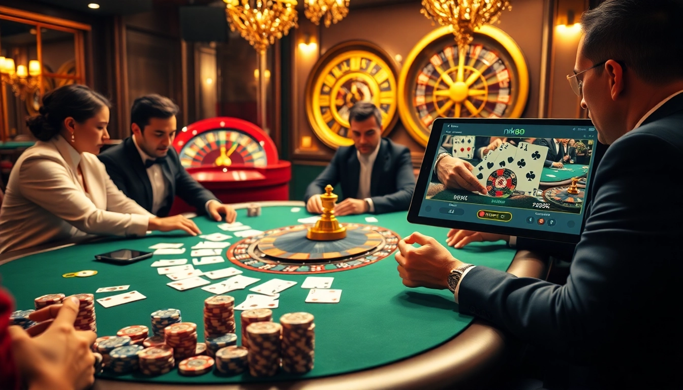 Experience the thrill of nk88 at an upscale poker table with chips and strategic gameplay.