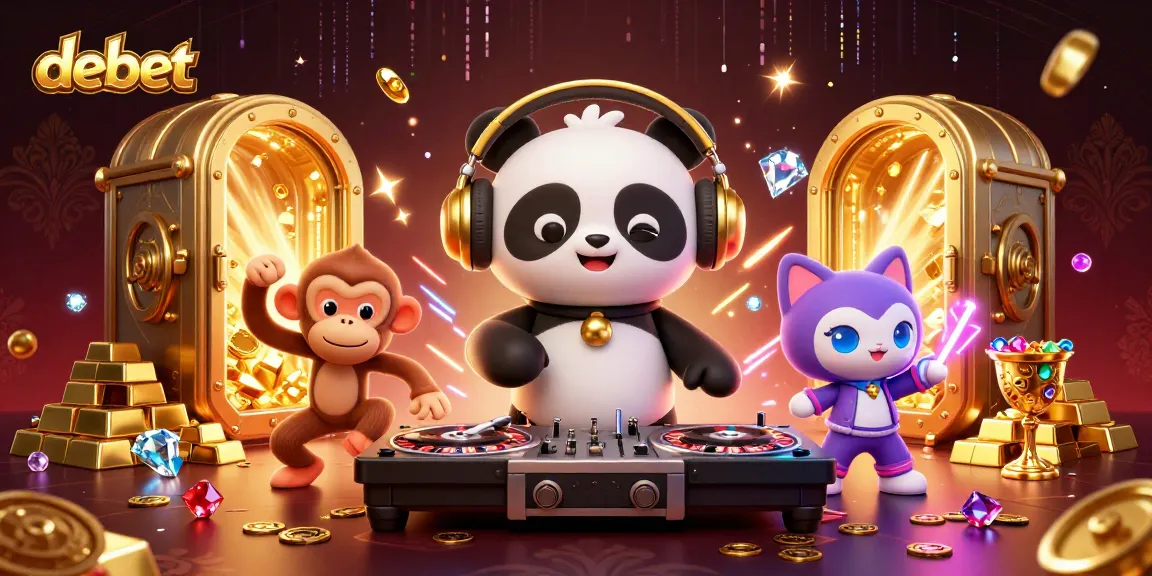 Experience the excitement of betting with debet in this vibrant casino-themed illustration showcasing lively characters.