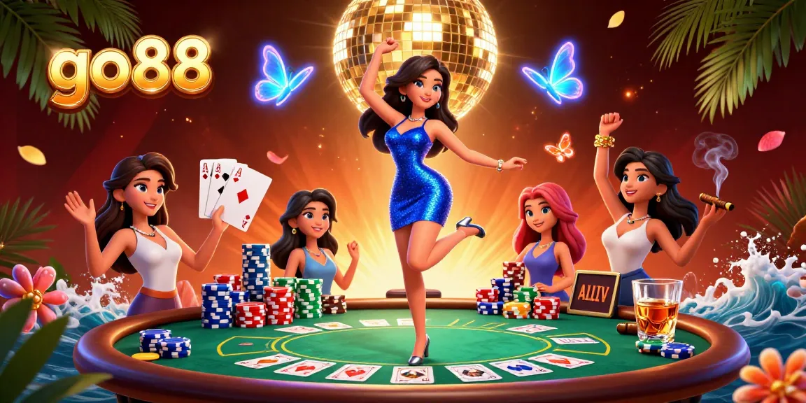 Engage with go88 through an electrifying casino experience featuring a glamorous player illuminated by golden poker chips.