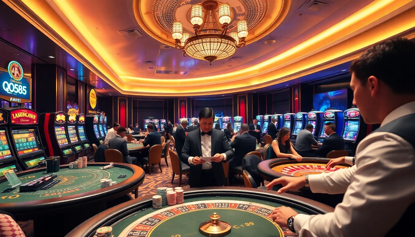 Experience the excitement of QQ 88 with luxurious casino gaming tables and vibrant colors.