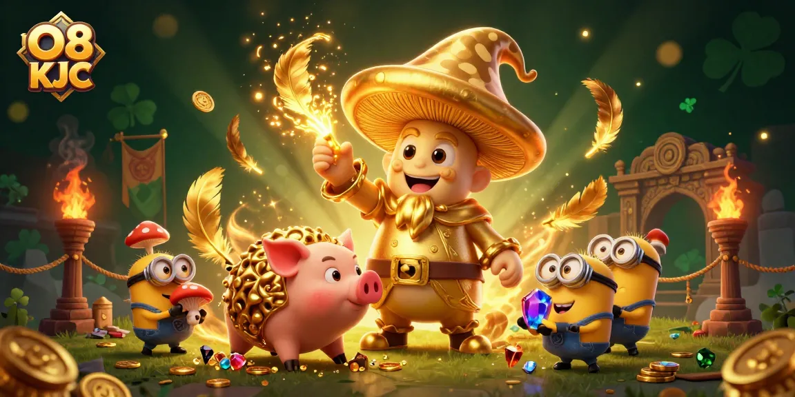 Experience thrilling wins with O8 KJC in a vibrant 3D casino adventure showing magical elements.