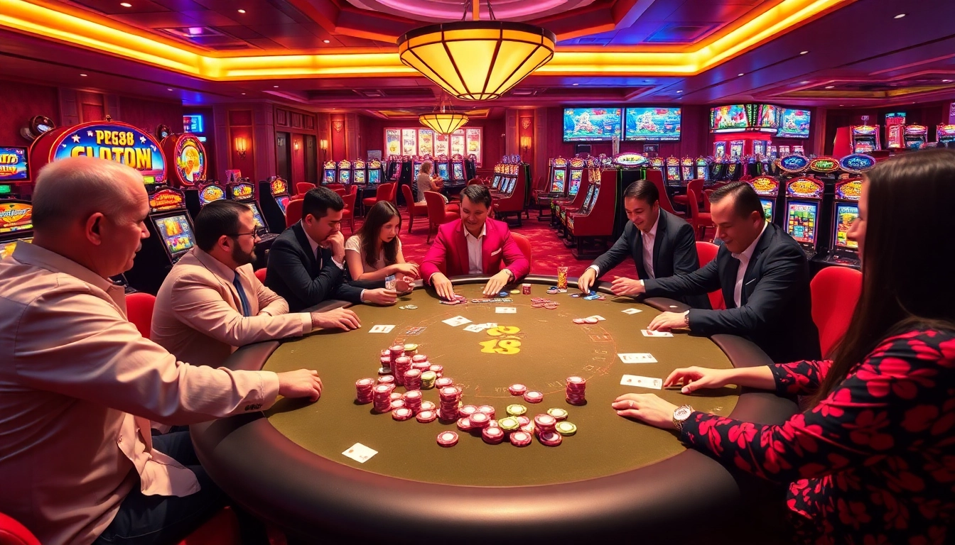 Action-packed poker game at PG88 casino with vibrant scenes of excitement and luxury.