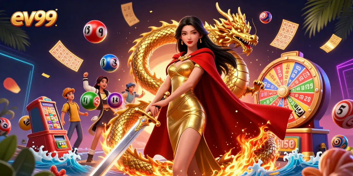 Win big with ev99 playing colorful lottery games and dynamic prizes in a vibrant casino scene.