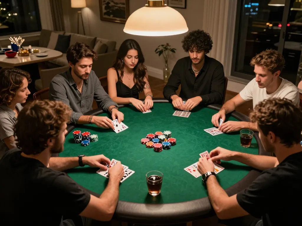 Friends are enjoying a lively poker game with SHBET, focused on strategy and camaraderie.