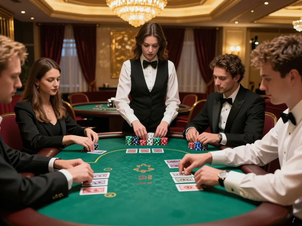 Engaging blackjack game highlighting kèo nhà cái 5 with players strategizing bets at a luxury casino.
