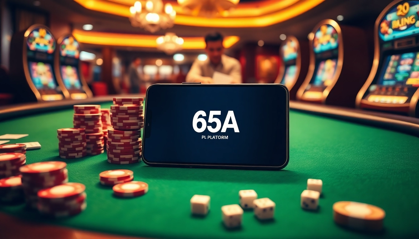 Thrilling online gambling scene featuring the 65A platform with vibrant casino elements.