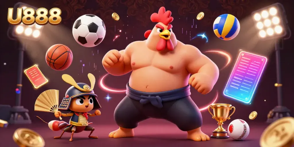 Experience thrilling betting with U888 featuring dynamic characters and vibrant sports elements.