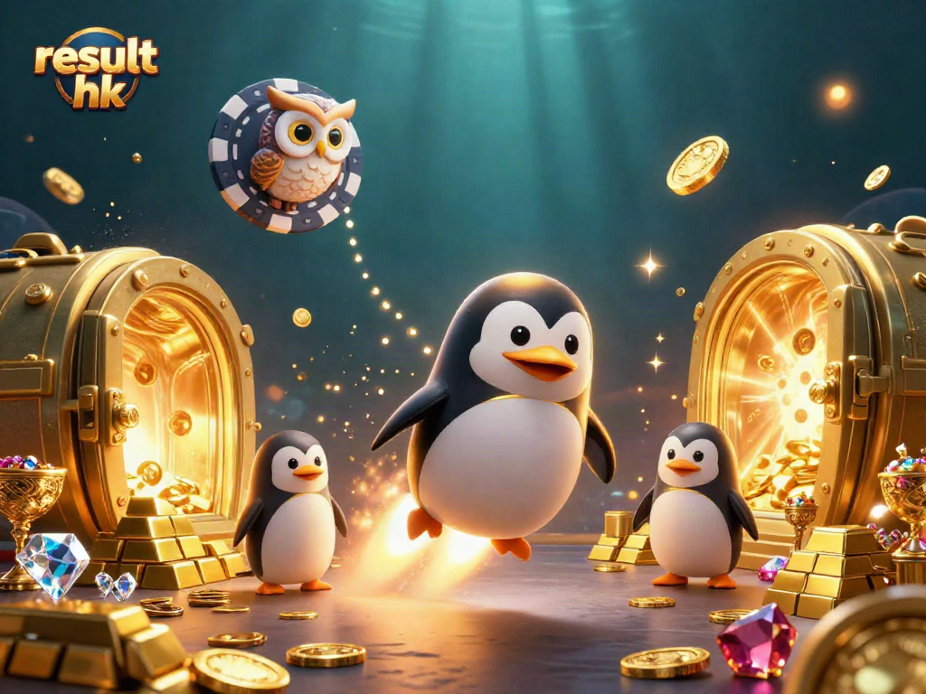 Win big with result hk as the golden penguin and a casino space station spark-action in an immersive scene.