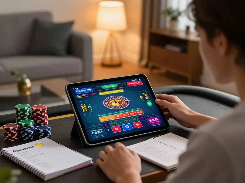Engaging in strategic roulette gameplay on kkwin through a tablet in a cozy living room setting