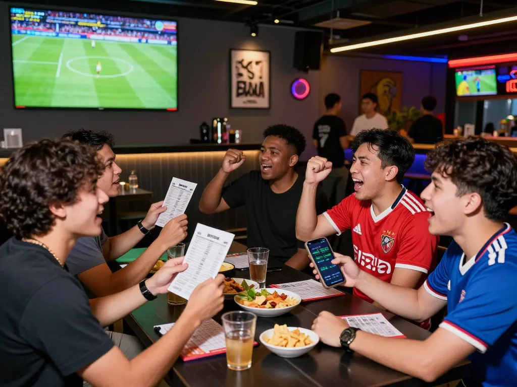 Exciting group watching live match and betting on vào bóng 1gom