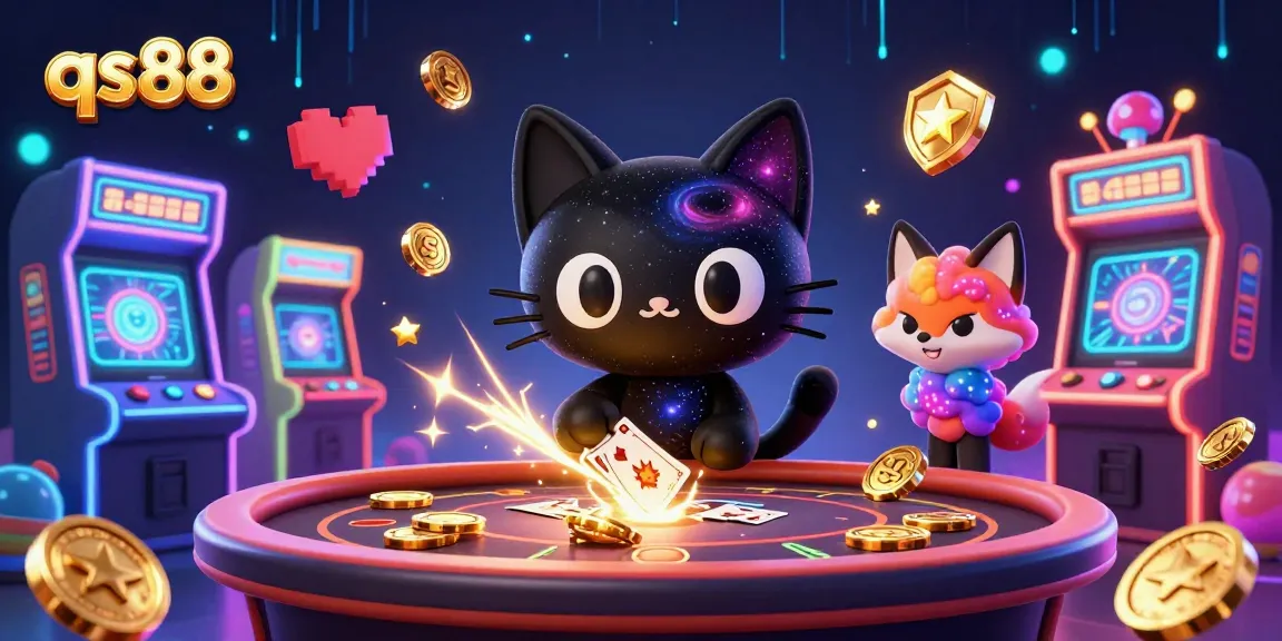 Win big at qs88 with a cosmic casino featuring a black hole cat and nebula fox.