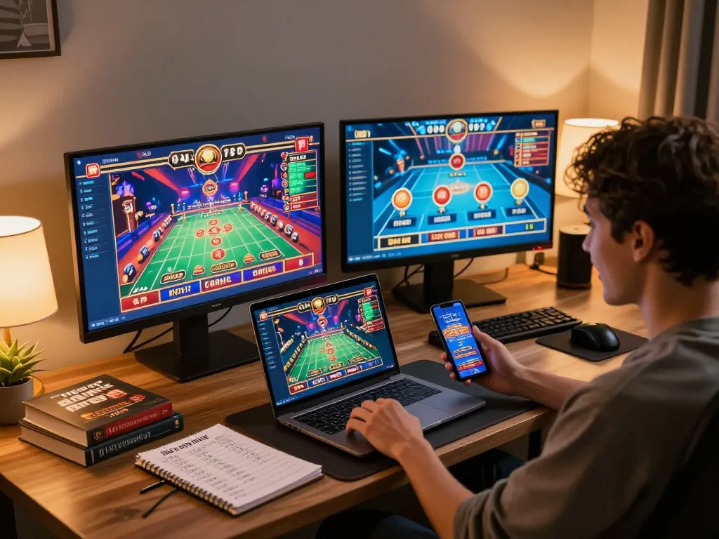 Play strategic online games on mb66 with multiple screens and modern setup showcasing thrilling gameplay.