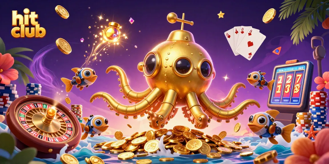 Hit Club showcases a vibrant 3D casino scene with spinning roulette, golden coins, and engaging characters.