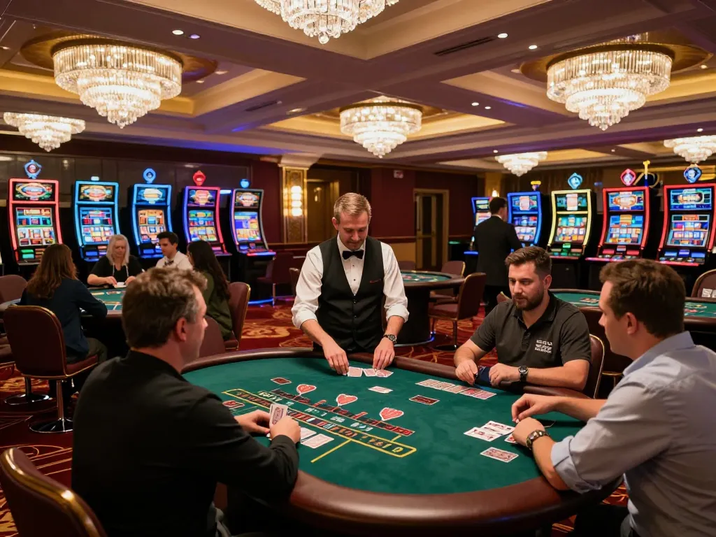 Players enjoying blackjack at a vibrant casino table at king88 com, showcasing strategic gameplay and social engagement.
