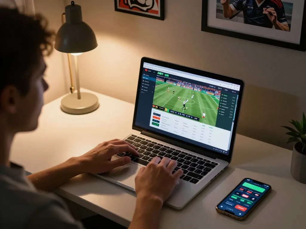 ZBET user engaging with online sports betting platform during live game.