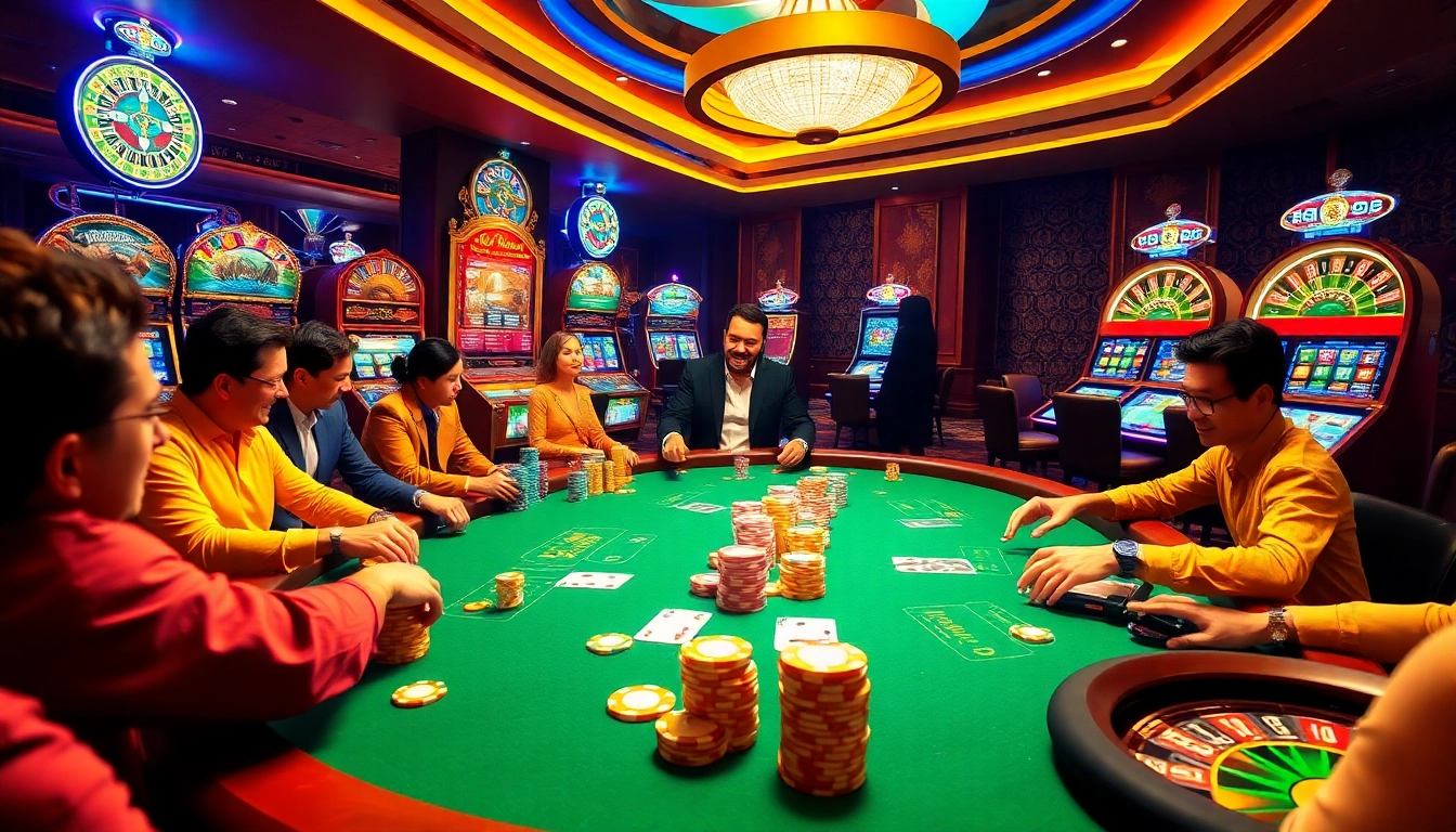 Experience the thrill of online gambling with jun88.com featuring a vibrant poker table and exciting gaming atmosphere.
