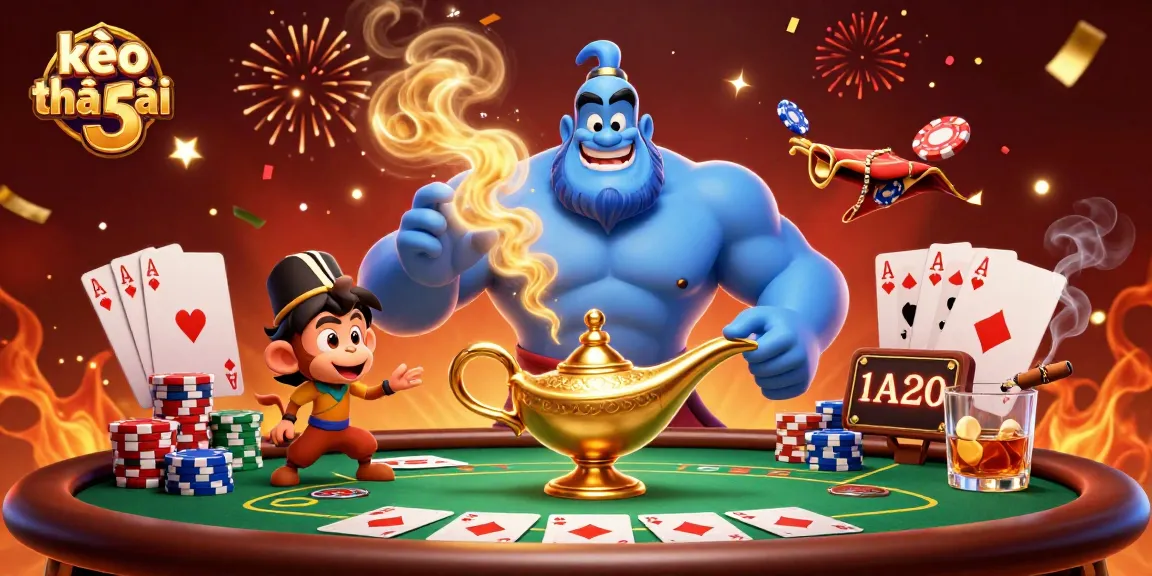 Experience the excitement of kèo nhà cái 5 with a dynamic and colorful 3D casino scene featuring poker elements.