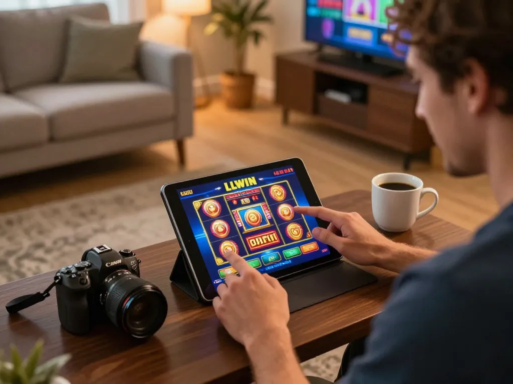 Engaging with the LLWIN gaming app on a tablet for lively online casino gameplay.
