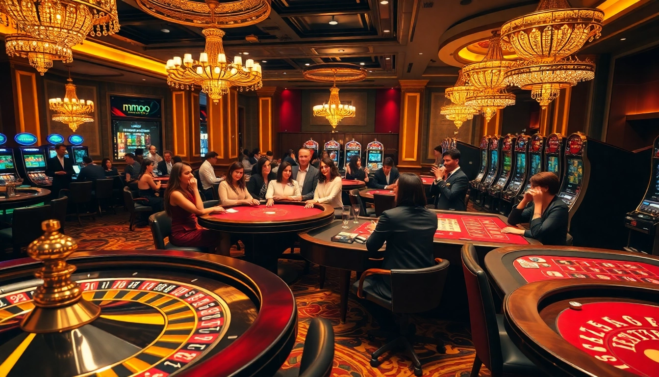 Engaging casino gameplay at mmoo with players at roulette and poker tables.