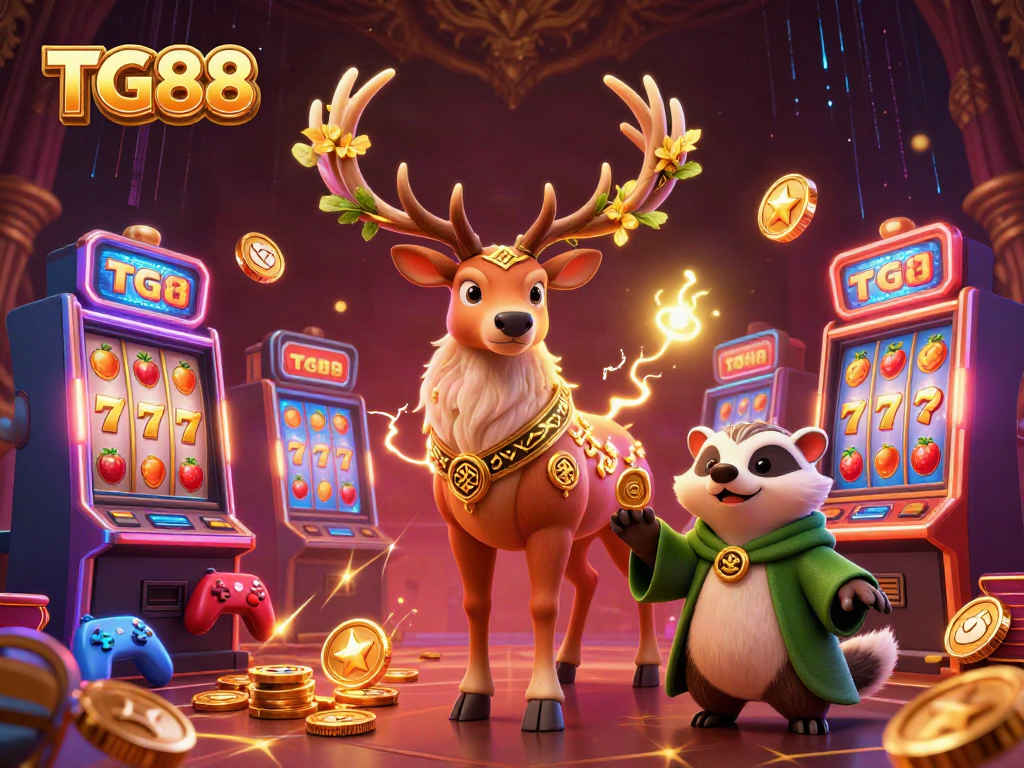 Experience thrilling gaming action at TG88 with vibrant slot machines and our enchanting characters.