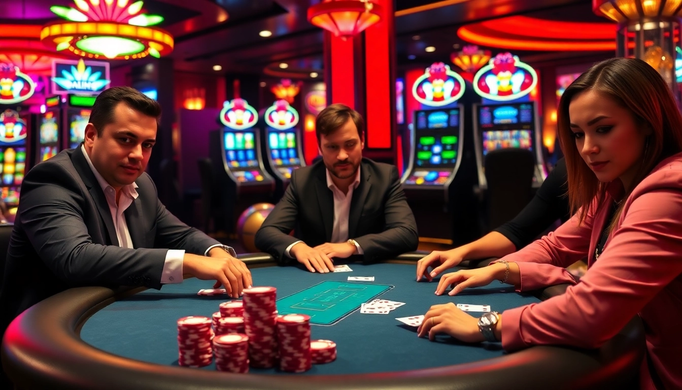 Hitclub gaming table full of poker chips and players engaging in an intense game.