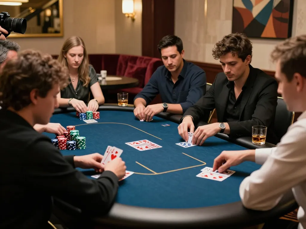 Engaged players in a pub88 poker game focused on strategy and excitement in a luxurious casino setting.