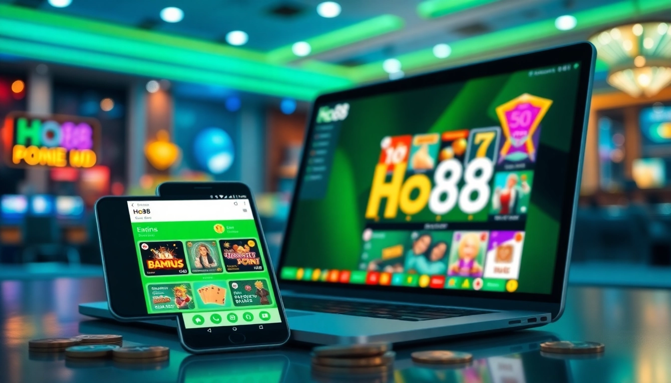 Ho88 online gambling interface with vibrant colors and popular games displayed on devices.