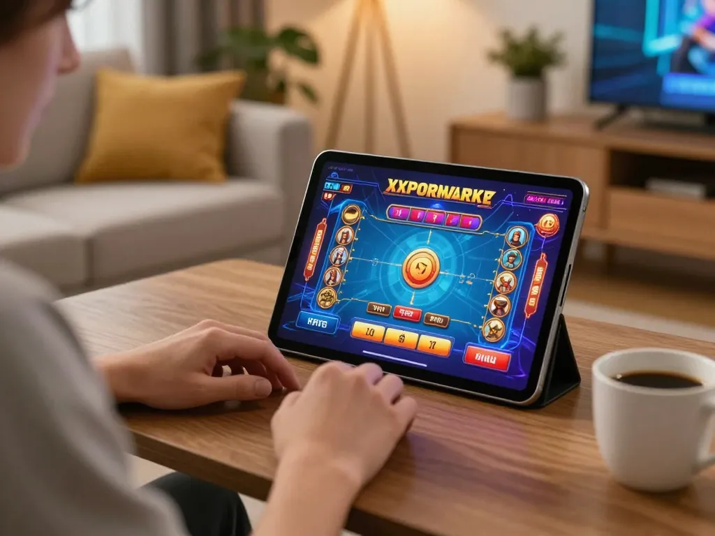 Player enjoying a live dealer game on 98win1 in a cozy home setting with tablet and coffee