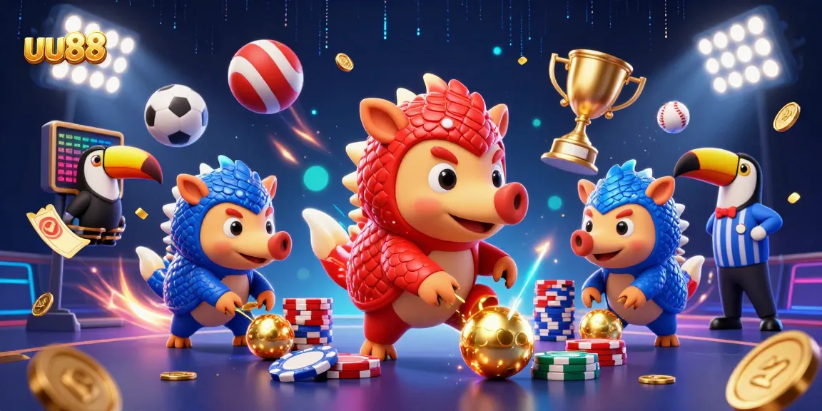 uu88 engaging in dynamic casino play as pangolins roll golden balls through poker chips.